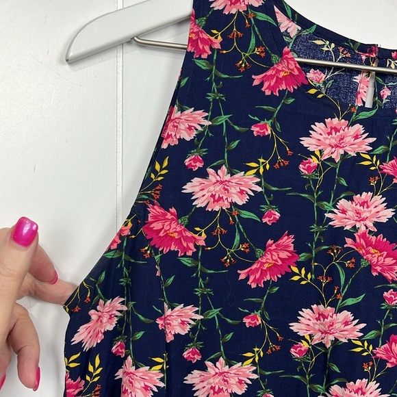 Old navy Womens Dress M Navy Pink Floral Button Keyhole Sleeveless Pullover EUC - Picture 4 of 12